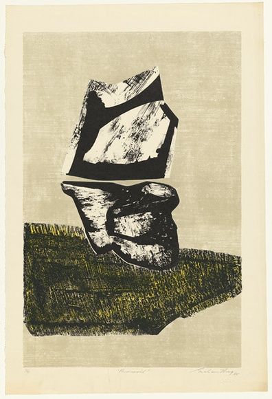 Artist: b'King, Grahame.' | Title: b'Primaeval' | Date: 1965 | Technique: b'lithograph, printed in colour, from three stones [or plates]'