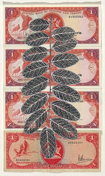 Artist: b'HALL, Fiona' | Title: b'Samanea saman - Rain tree (Trinidad and Tobago currency)' | Date: 2000 - 2002 | Technique: b'gouache' | Copyright: b'\xc2\xa9 Fiona Hall' Artist: b'HALL, Fiona' | Title: b'Samanea saman - Rain tree (Trinidad and Tobago currency)' | Date: 2000 - 2002 | Technique: b'gouache' | Copyright: b'\xc2\xa9 Fiona Hall'