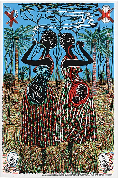 Artist: b'REDBACK GRAPHIX' | Title: b'Pregnancy' | Date: 1988 | Technique: b'screenprint, printed in colour, from four stencils' | Copyright: b'\xc2\xa9 Marie McMahon. Licensed by VISCOPY, Australia' Artist: b'REDBACK GRAPHIX' | Title: b'Pregnancy' | Date: 1988 | Technique: b'screenprint, printed in colour, from four stencils' | Copyright: b'\xc2\xa9 Marie McMahon. Licensed by VISCOPY, Australia'