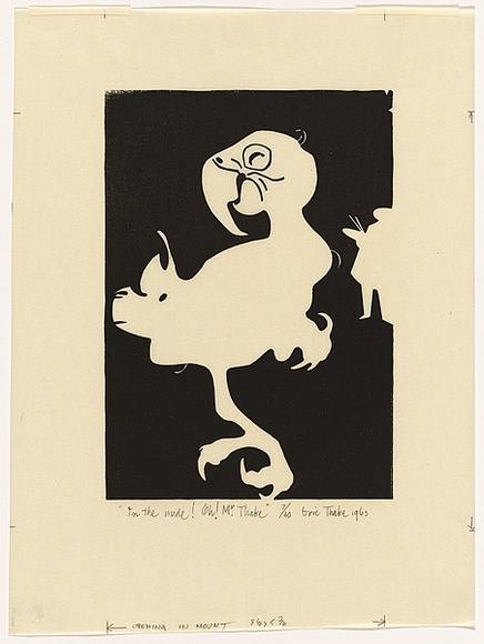 Artist: b'Thake, Eric.' | Title: b'In the Nude: Oh! Mr Thake' | Date: 1963 | Technique: b'linocut, printed in black ink, from one block' Artist: b'Thake, Eric.' | Title: b'In the Nude: Oh! Mr Thake' | Date: 1963 | Technique: b'linocut, printed in black ink, from one block'