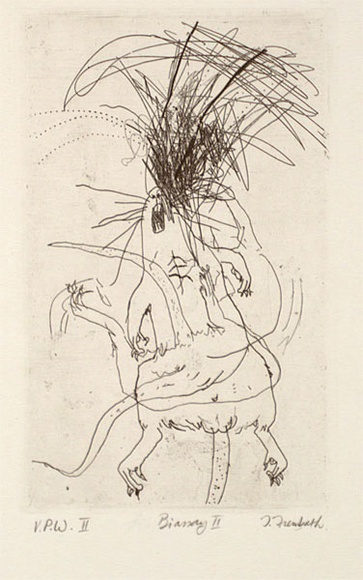 Artist: b'Trembath, Tony.' | Title: b'Bioassay II' | Date: 1989 - 2002 | Technique: b'etching, printed in black ink, from one plate' | Copyright: b'\xc2\xa9 Tony Trembath. Licensed by VISCOPY, Australia' Artist: b'Trembath, Tony.' | Title: b'Bioassay II' | Date: 1989 - 2002 | Technique: b'etching, printed in black ink, from one plate' | Copyright: b'\xc2\xa9 Tony Trembath. Licensed by VISCOPY, Australia'