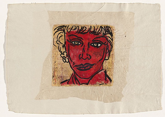 Artist: b'KOGAN, Danial' | Title: b'Childproof [page 19]' | Date: 1993 | Technique: b'linocut, printed in red and black ink, from two blocks; additional handcolouring' | Copyright: b'\xc2\xa9 Danial Lalor Kogan'
