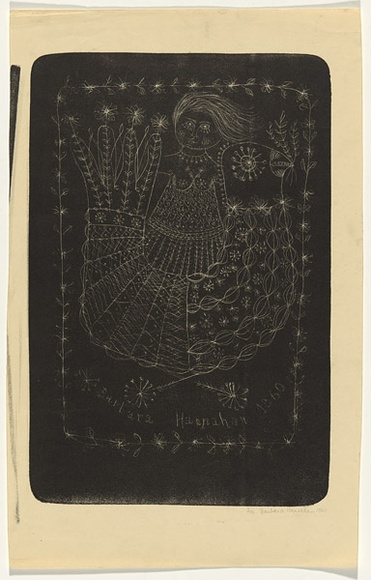 Artist: b'HANRAHAN, Barbara' | Title: b'Girl and a bird' | Date: 1960 | Technique: b'lithograph, printed in black ink, from one stone' Artist: b'HANRAHAN, Barbara' | Title: b'Girl and a bird' | Date: 1960 | Technique: b'lithograph, printed in black ink, from one stone'