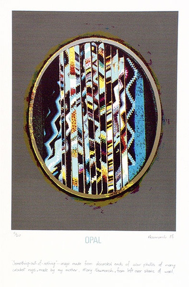 Artist: b'Newmarch, Ann.' | Title: b'Opal' | Date: 1986 | Technique: b'screenprint, printed in colour, from multiple stencils' Artist: b'Newmarch, Ann.' | Title: b'Opal' | Date: 1986 | Technique: b'screenprint, printed in colour, from multiple stencils'