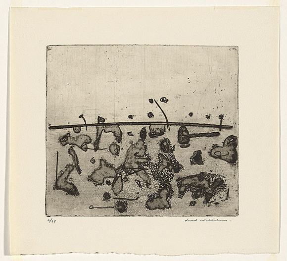 Artist: b'WILLIAMS, Fred' | Title: b'Chopped trees' | Date: 1965-66 | Technique: b'sugar aquatint, etching, printed in black ink with plate-tone, from one copper plate' | Copyright: b'\xc2\xa9 Fred Williams Estate' Artist: b'WILLIAMS, Fred' | Title: b'Chopped trees' | Date: 1965-66 | Technique: b'sugar aquatint, etching, printed in black ink with plate-tone, from one copper plate' | Copyright: b'\xc2\xa9 Fred Williams Estate'