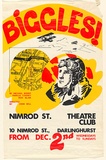 Artist: Dawson, Janet. | Title: Biggles! Nimrod Street Theatre Club, Darlinghurst. | Date: 1970 | Technique: screenprint, printed in colour, from three stencils | Copyright: © Janet Dawson. Licensed by VISCOPY, Australia