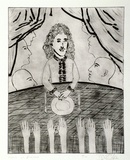 Artist: Walker, Deborah. | Title: Louis at dinner | Date: c.1990 | Technique: drypoint, printed in black ink with plate-tone, from one plate | Copyright: © Deborah Walker. Licensed by VISCOPY, Australia