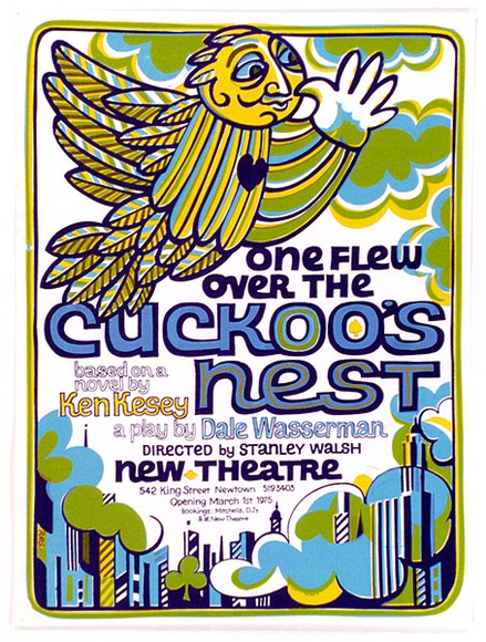 Artist: b'Shaw, Rod.' | Title: bOne flew over the cockoo's nest, New Theatre, Newtown | Date: 1975 | Technique: b'screenprint' Artist: b'Shaw, Rod.' | Title: bOne flew over the cockoo's nest, New Theatre, Newtown | Date: 1975 | Technique: b'screenprint'