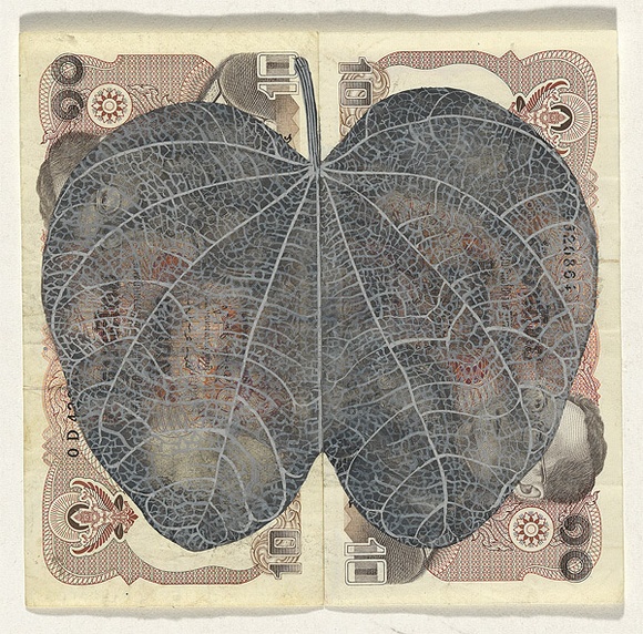 Artist: b'HALL, Fiona' | Title: b'Bauhinia brachycarpa (Cambodian currency)' | Date: 2000 - 2002 | Technique: b'gouache' | Copyright: b'\xc2\xa9 Fiona Hall' Artist: b'HALL, Fiona' | Title: b'Bauhinia brachycarpa (Cambodian currency)' | Date: 2000 - 2002 | Technique: b'gouache' | Copyright: b'\xc2\xa9 Fiona Hall'