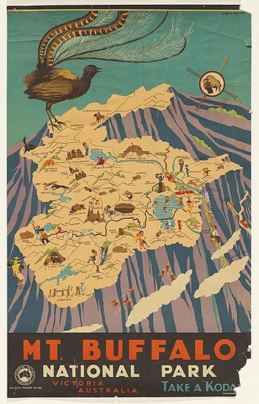 Artist: b'Dibben Brown.' | Title: b'Mt Buffalo National Park Victoria Australia' | Date: (1930-39) | Technique: b'lithograph, printed in colour, from multiple stones' Artist: b'Dibben Brown.' | Title: b'Mt Buffalo National Park Victoria Australia' | Date: (1930-39) | Technique: b'lithograph, printed in colour, from multiple stones'
