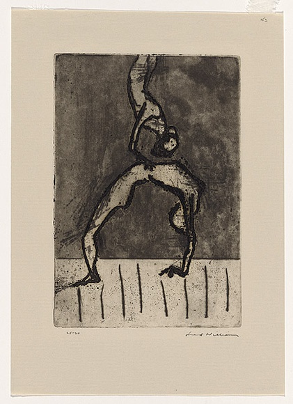 Artist: b'WILLIAMS, Fred' | Title: b'Tumblers. Number 2' | Date: 1967 | Technique: b'etching, deep etching, foul biting, mezzotint rocker, drypoint, printed in black ink with plate-tone, from one zinc plate' | Copyright: b'\xc2\xa9 Fred Williams Estate' Artist: b'WILLIAMS, Fred' | Title: b'Tumblers. Number 2' | Date: 1967 | Technique: b'etching, deep etching, foul biting, mezzotint rocker, drypoint, printed in black ink with plate-tone, from one zinc plate' | Copyright: b'\xc2\xa9 Fred Williams Estate'
