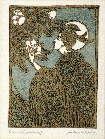 Artist: b'Waller, Christian.' | Title: b'Greeting card: Christmas' | Date: c.1926 | Technique: b'linocut, printed in colour, from two blocks' Artist: b'Waller, Christian.' | Title: b'Greeting card: Christmas' | Date: c.1926 | Technique: b'linocut, printed in colour, from two blocks'