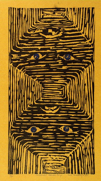 Artist: b'Buckley, Sue.' | Title: b'Sorrowful honan boys.' | Date: 1962 | Technique: b'woodcut, printed in colour, from multiple blocks' | Copyright: b'This work appears on screen courtesy of Sue Buckley and her sister Jean Hanrahan' Artist: b'Buckley, Sue.' | Title: b'Sorrowful honan boys.' | Date: 1962 | Technique: b'woodcut, printed in colour, from multiple blocks' | Copyright: b'This work appears on screen courtesy of Sue Buckley and her sister Jean Hanrahan'