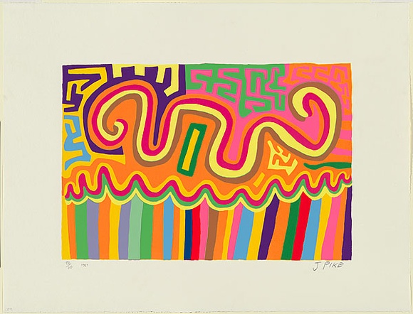 Artist: b'Pike, Jimmy.' | Title: b'Body painting' | Date: 1987 | Technique: b'screenprint, printed in colour, from multiple stencils' Artist: b'Pike, Jimmy.' | Title: b'Body painting' | Date: 1987 | Technique: b'screenprint, printed in colour, from multiple stencils'