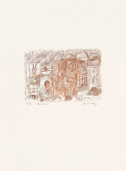 Artist: MEYER, Bill | Title: Beitzim | Date: 1992 | Technique: etching, printed in sepia ink, from one plate; a la poupée | Copyright: © Bill Meyer