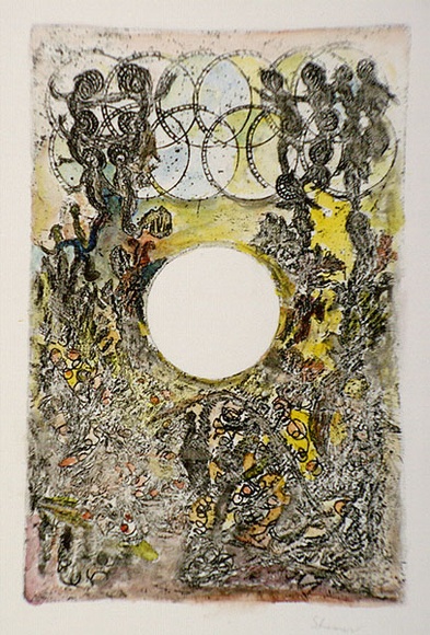 Artist: b'Shearer, Mitzi.' | Title: b'not titled' | Technique: b'etching, printed in black ink, from one  plate, hand-coloured various coloured watercolours'