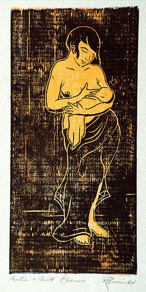 Artist: b'EWINS, Rod' | Title: b'Mother and child.' | Date: 1964 | Technique: b'woodcut, printed in colour, from two baltic pine blocks' Artist: b'EWINS, Rod' | Title: b'Mother and child.' | Date: 1964 | Technique: b'woodcut, printed in colour, from two baltic pine blocks'