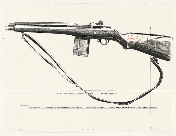 Artist: b'Kelly, William.' | Title: b'Assault weapon' | Date: 1988-93 | Technique: b'screenprint, printed in black and red ink, from two stencils' Artist: b'Kelly, William.' | Title: b'Assault weapon' | Date: 1988-93 | Technique: b'screenprint, printed in black and red ink, from two stencils'