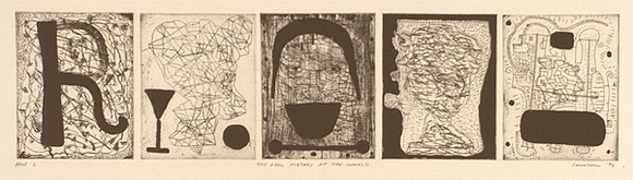 Artist: b'SANSOM, Gareth' | Title: b'The oral history of the world' | Date: 1994, January - March | Technique: b'etching, aquatint and roullette, printe in black ink, from five plates' Artist: b'SANSOM, Gareth' | Title: b'The oral history of the world' | Date: 1994, January - March | Technique: b'etching, aquatint and roullette, printe in black ink, from five plates'