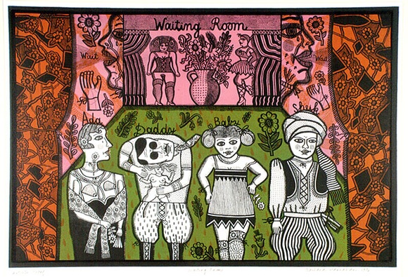Artist: b'HANRAHAN, Barbara' | Title: b'Waiting room' | Date: 1976 | Technique: b'lithograph, printed in colour, from five plates' Artist: b'HANRAHAN, Barbara' | Title: b'Waiting room' | Date: 1976 | Technique: b'lithograph, printed in colour, from five plates'