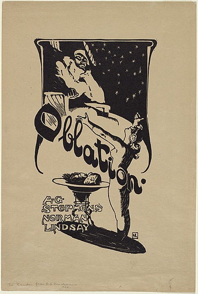Artist: b'Lindsay, Norman.' | Title: b'Oblation [rejected title page]' | Date: 1902 | Technique: b'woodcut, printed in black ink, from one block'