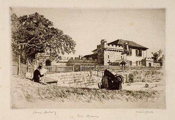 Artist: b'LINDSAY, Lionel' | Title: b'Fort Dawes' | Date: 1913 | Technique: b'etching, printed in black ink with plate-tone, from one plate' | Copyright: b'Courtesy of the National Library of Australia' Artist: b'LINDSAY, Lionel' | Title: b'Fort Dawes' | Date: 1913 | Technique: b'etching, printed in black ink with plate-tone, from one plate' | Copyright: b'Courtesy of the National Library of Australia'