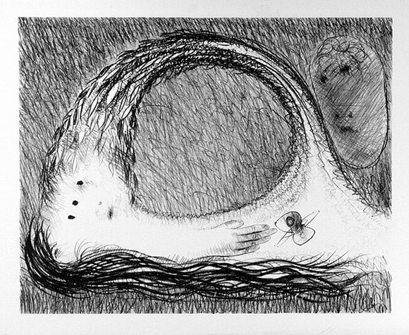 Artist: b'BOYD, Arthur' | Title: b'St Francis lying down in the wilderness.' | Date: (1965) | Technique: b'lithograph, printed in black ink, from one plate; additions in pencil' | Copyright: b'Reproduced with permission of Bundanon Trust' Artist: b'BOYD, Arthur' | Title: b'St Francis lying down in the wilderness.' | Date: (1965) | Technique: b'lithograph, printed in black ink, from one plate; additions in pencil' | Copyright: b'Reproduced with permission of Bundanon Trust'