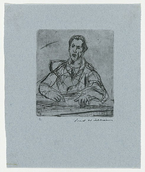 Artist: b'WILLIAMS, Fred' | Title: b'Italian man' | Date: 1955-56 | Technique: b'etching, engraving and drypoint, printed in black ink, from one copper plate' | Copyright: b'\xc2\xa9 Fred Williams Estate' Artist: b'WILLIAMS, Fred' | Title: b'Italian man' | Date: 1955-56 | Technique: b'etching, engraving and drypoint, printed in black ink, from one copper plate' | Copyright: b'\xc2\xa9 Fred Williams Estate'