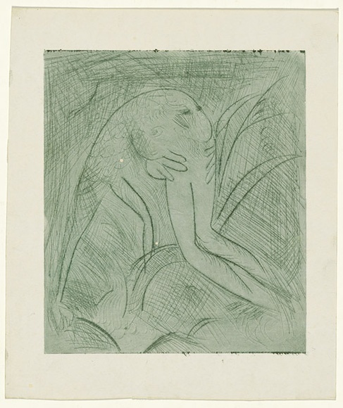 Artist: b'BOYD, Arthur' | Title: b'Nude with beast.' | Date: (1962-63) | Technique: b'etching and drypoint, printed in light green ink, from one plate' | Copyright: b'Reproduced with permission of Bundanon Trust' Artist: b'BOYD, Arthur' | Title: b'Nude with beast.' | Date: (1962-63) | Technique: b'etching and drypoint, printed in light green ink, from one plate' | Copyright: b'Reproduced with permission of Bundanon Trust'