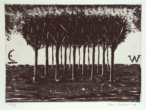 Artist: b'Jones, Tim.' | Title: bIn Woo's wood | Date: 1994 | Technique: b'etching and aquatint, printed in black ink, from one plate' Artist: b'Jones, Tim.' | Title: bIn Woo's wood | Date: 1994 | Technique: b'etching and aquatint, printed in black ink, from one plate'