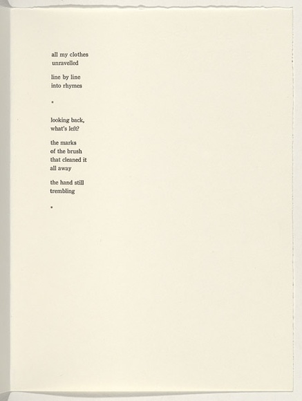 Artist: b'SELENITSCH, Alex' | Title: b'not titled [all my clothes unravelled].' | Date: 2000 | Technique: b'letterpress, printed in black ink'