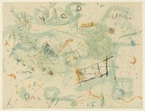Artist: b'MACQUEEN, Mary' | Title: b'Air graphic' | Date: 1976 | Technique: b'lithograph, printed in colour on recto and verso of support, from six plates' | Copyright: b'Courtesy Paulette Calhoun, for the estate of Mary Macqueen'