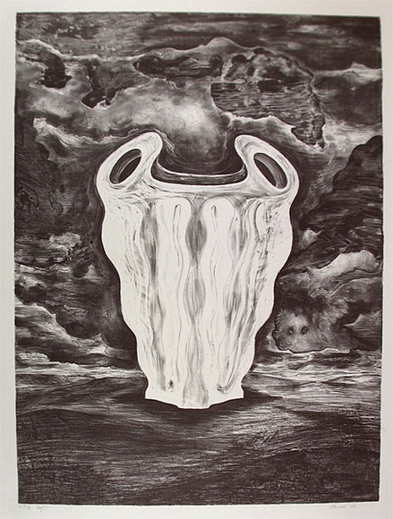 Artist: b'Connors, Anne.' | Title: b'not titled (skull-like vessel)' | Date: c1985 | Technique: b'lithograph, printed in black ink, from one stone' Artist: b'Connors, Anne.' | Title: b'not titled (skull-like vessel)' | Date: c1985 | Technique: b'lithograph, printed in black ink, from one stone'