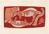 Artist: Nadjamarrek, Lofty Bardayal. | Title: Ngarrbek (Echidnas) | Technique: screenprint, printed in colour, from multiple stencils