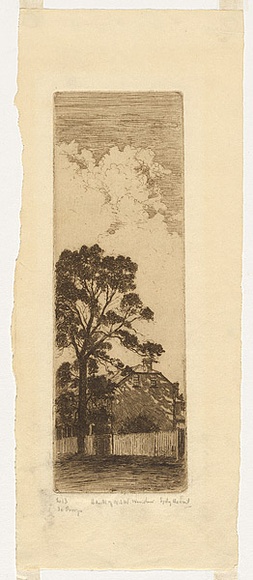 Artist: URE SMITH, Sydney | Title: Bank of New South Wales, Windsor | Date: 1920 | Technique: etching, printed in black ink, from one plate Artist: URE SMITH, Sydney | Title: Bank of New South Wales, Windsor | Date: 1920 | Technique: etching, printed in black ink, from one plate