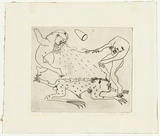 Artist: BOYD, Arthur | Title: Nebuchadnezzar with dancing figure and satellite. | Date: (1968-69) | Technique: etching, printed in black ink, from one plate | Copyright: Reproduced with permission of Bundanon Trust