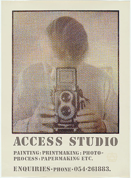 Artist: b'MADDOCK, Bea' | Title: b'Poster: Access Studio' | Date: 1982 | Technique: b'photo-etched linocut, printed in process colour, from four blocks' Artist: b'MADDOCK, Bea' | Title: b'Poster: Access Studio' | Date: 1982 | Technique: b'photo-etched linocut, printed in process colour, from four blocks'