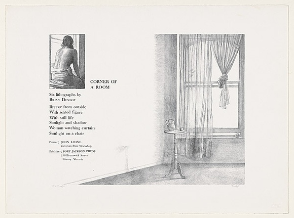 Artist: b'Dunlop, Brian.' | Title: b'Title page' | Date: c1984 | Technique: b'lithograph, printed in black ink, from one stone' Artist: b'Dunlop, Brian.' | Title: b'Title page' | Date: c1984 | Technique: b'lithograph, printed in black ink, from one stone'