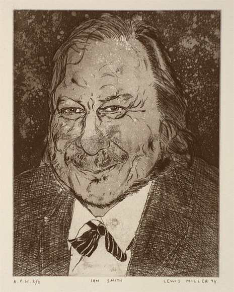 Artist: b'Miller, Lewis.' | Title: b'Ian Smith' | Date: 1994 | Technique: b'etching, printed in black ink, from one plate' | Copyright: b'\xc2\xa9 Lewis Miller. Licensed by VISCOPY, Australia' Artist: b'Miller, Lewis.' | Title: b'Ian Smith' | Date: 1994 | Technique: b'etching, printed in black ink, from one plate' | Copyright: b'\xc2\xa9 Lewis Miller. Licensed by VISCOPY, Australia'