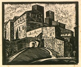 Artist: FIZELLE, Rah | Title: not titled [Italian hill village]. | Date: c.1929 | Technique: wood-engraving, printed in black ink, from one block
