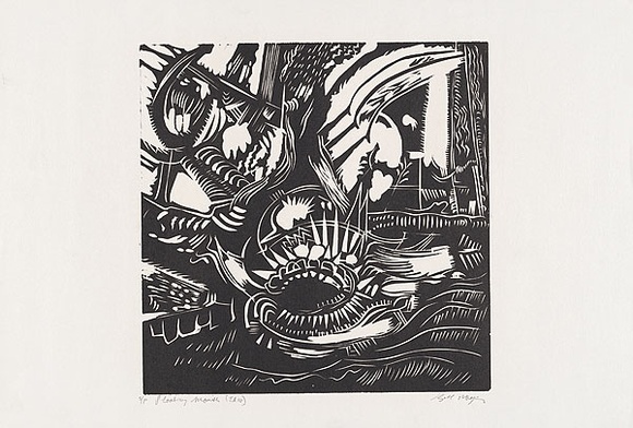 Artist: b'MEYER, Bill' | Title: b'Floating mouth' | Date: 1969 | Technique: b'linocut, printed in black ink, from reduction block process' | Copyright: b'\xc2\xa9 Bill Meyer' Artist: b'MEYER, Bill' | Title: b'Floating mouth' | Date: 1969 | Technique: b'linocut, printed in black ink, from reduction block process' | Copyright: b'\xc2\xa9 Bill Meyer'