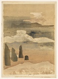 Artist: Cameron, Dorothy. | Title: not titled [landscape] | Date: 1975 | Technique: monoprint with collage