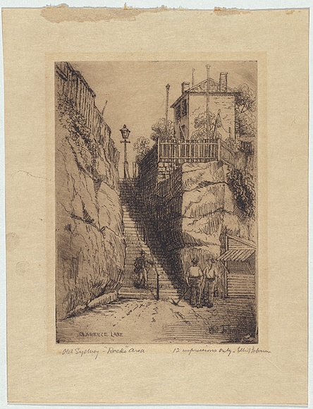 Artist: b'Johnson, Elliot.' | Title: b'Old Sydney' | Date: c.1925 | Technique: b'etching, printed in brown ink, from one plate' Artist: b'Johnson, Elliot.' | Title: b'Old Sydney' | Date: c.1925 | Technique: b'etching, printed in brown ink, from one plate'