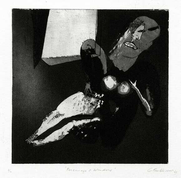 Artist: BALDESSIN, George | Title: Personage and window. | Date: 1965 | Technique: etching and aquatint, printed in black ink, from one plate