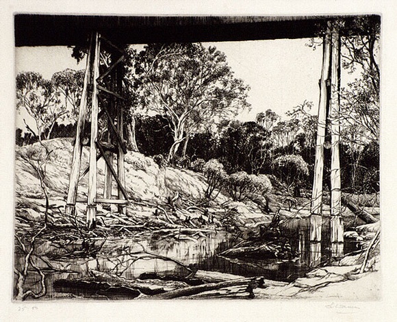 Artist: b'Warner, Alfred Edward.' | Title: b'The new bridge' | Date: 1935 | Technique: b'etching, printed in black ink, from one plate' Artist: b'Warner, Alfred Edward.' | Title: b'The new bridge' | Date: 1935 | Technique: b'etching, printed in black ink, from one plate'