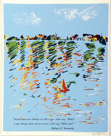 Artist: b'Shaw, Gayle.' | Title: b'Some men see things as they are...' | Date: 1977 | Technique: b'screenprint, printed in colour, from multiple stencils' Artist: b'Shaw, Gayle.' | Title: b'Some men see things as they are...' | Date: 1977 | Technique: b'screenprint, printed in colour, from multiple stencils'