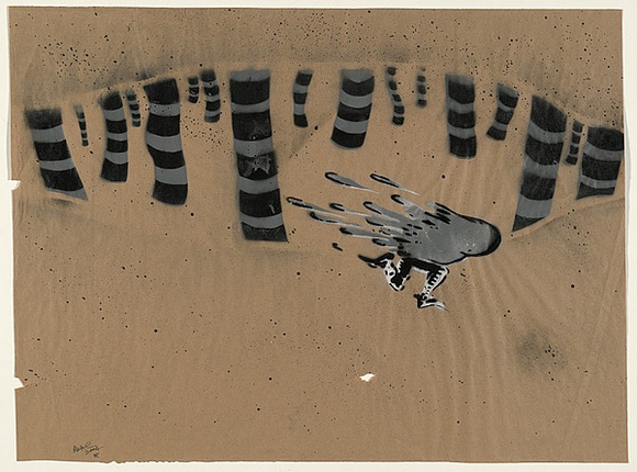 Artist: b'Amac.' | Title: b'Running guy.' | Date: 2004 | Technique: b'stencil, printed in colour, from multiple stencil'