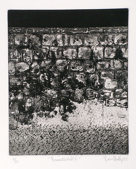 Artist: b'Hadley, Basil.' | Title: b'Fremantle wall II' | Date: 1975 | Technique: b'etching and aquatint, printed in black ink, from one plate' Artist: b'Hadley, Basil.' | Title: b'Fremantle wall II' | Date: 1975 | Technique: b'etching and aquatint, printed in black ink, from one plate'