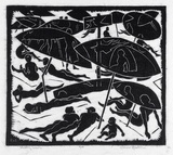 Artist: b'Hawkins, Weaver.' | Title: b'Shady beach' | Date: 1963 | Technique: b'linocut, printed in black ink, from one block' | Copyright: b'The Estate of H.F Weaver Hawkins'