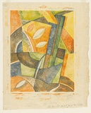 Artist: Weitzel, Frank. | Title: Abstract design no.2 | Date: c.1932 | Technique: linocut, printed in colour, from four blocks (yellow, orange, light green, and blue ink)